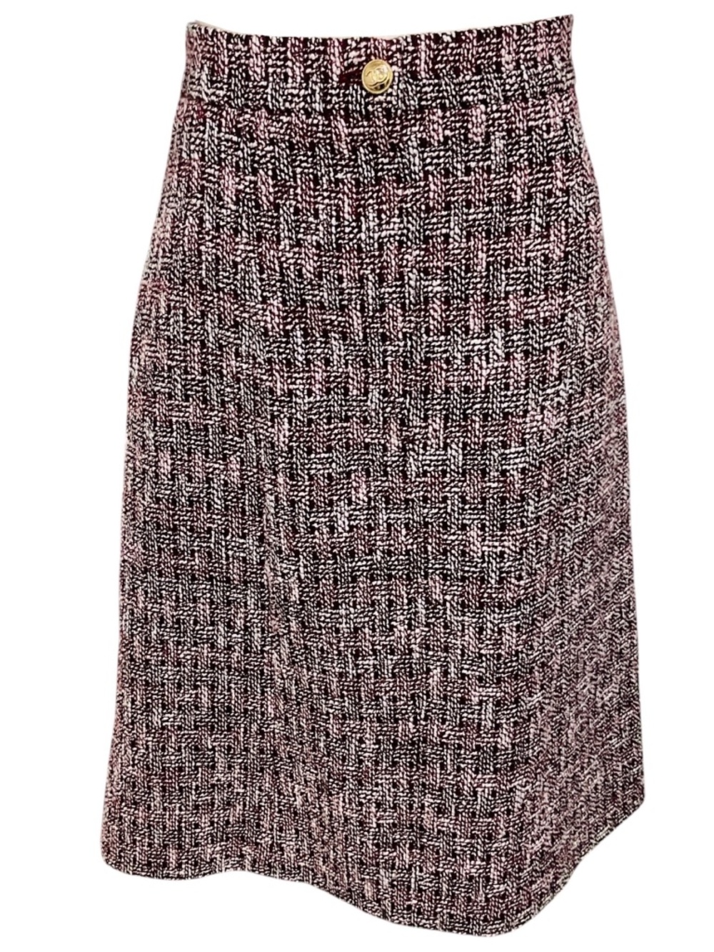 CHANEL BURGUNDY MULTI TWEED MIDI SKIRT